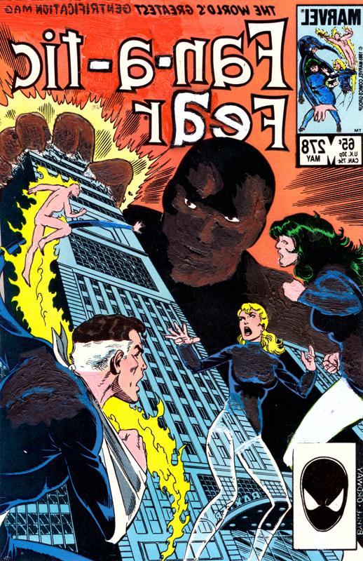 fantastic four comic book cover painted over to say fantastic fear and feature a giant black villian